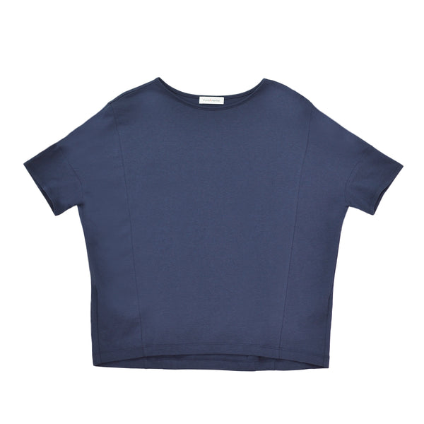【日本製】 tシャツ レディース 半袖 デザインカットソー ボートネック 軽い イージーケア 綿モダール コットン 無地 ネイビー(FL23SS-0011W-na)